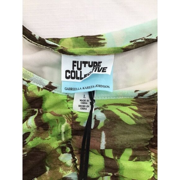 Future Collective Green Floral Print Ruched Bodycon Dress Womens Size Large - Picture 2 of 6